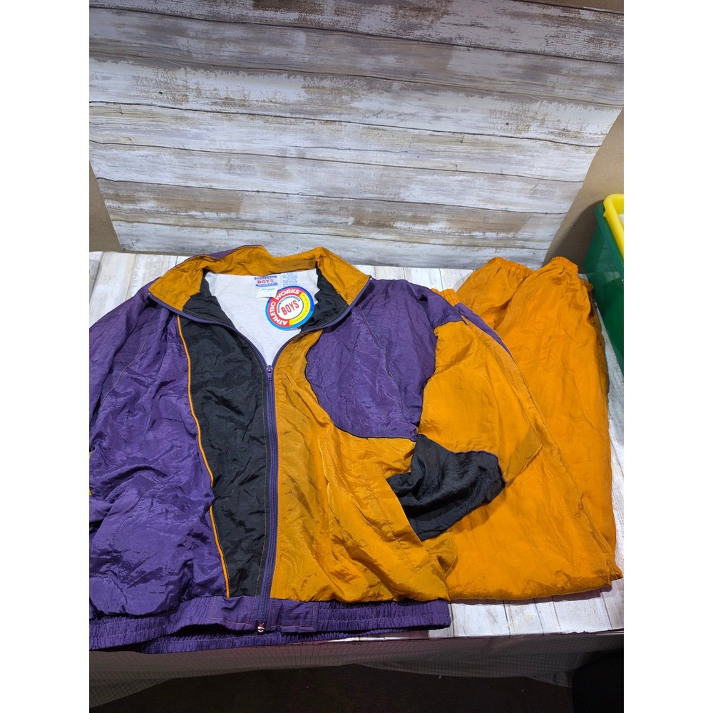 Athletic Works Boys Vintage‎ Windbreaker Tracksuit Purple Gold XL 18 READ